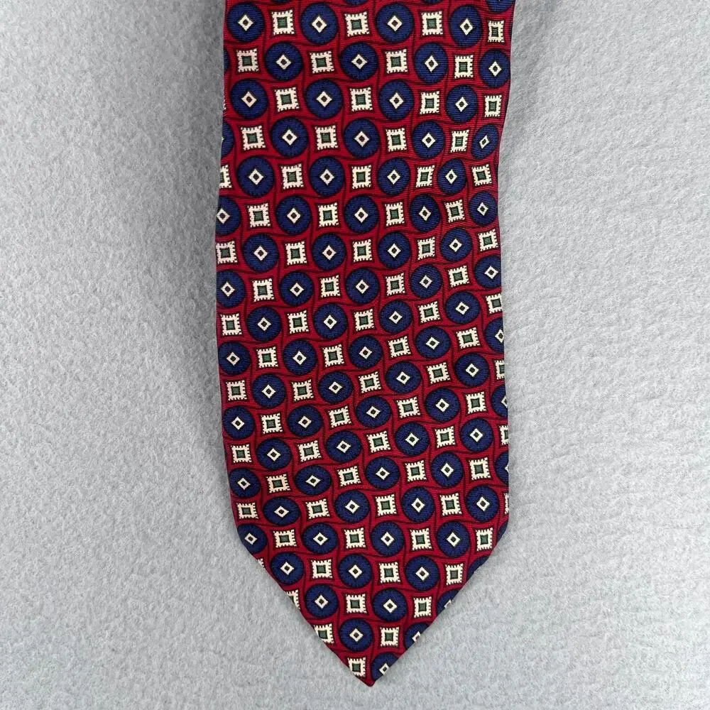 Christian Dior MONSIEUR Tie Silk Red Blue Abstract Geometric Men's